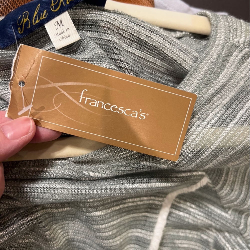 Francesca’s Blue Rain Olive Gray Light Sweater - Picture 5 of 6